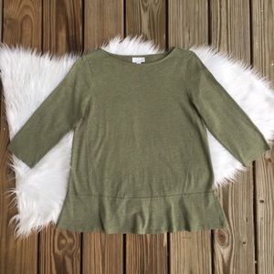 Pure Jill Army Green 3/4 Sleeve Peplum Ruffle Top